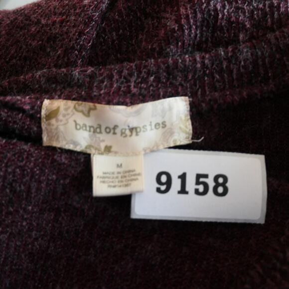 Band Of Gypsies Sweater Womens Medium Burgundy V Neck Balloon Sleeve Fuzzy Soft - Picture 9 of 9